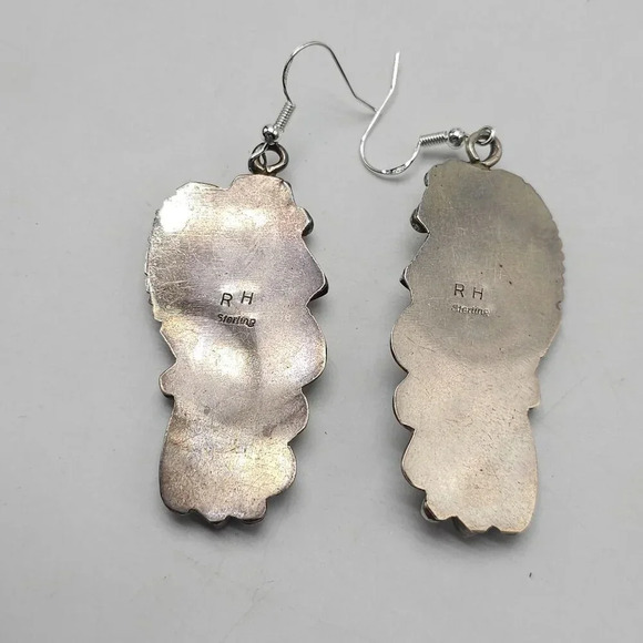 Randy Hoskie Navajo Sterling Silver Pink Mother Of Pearl Dangling Earrings - Picture 3 of 7